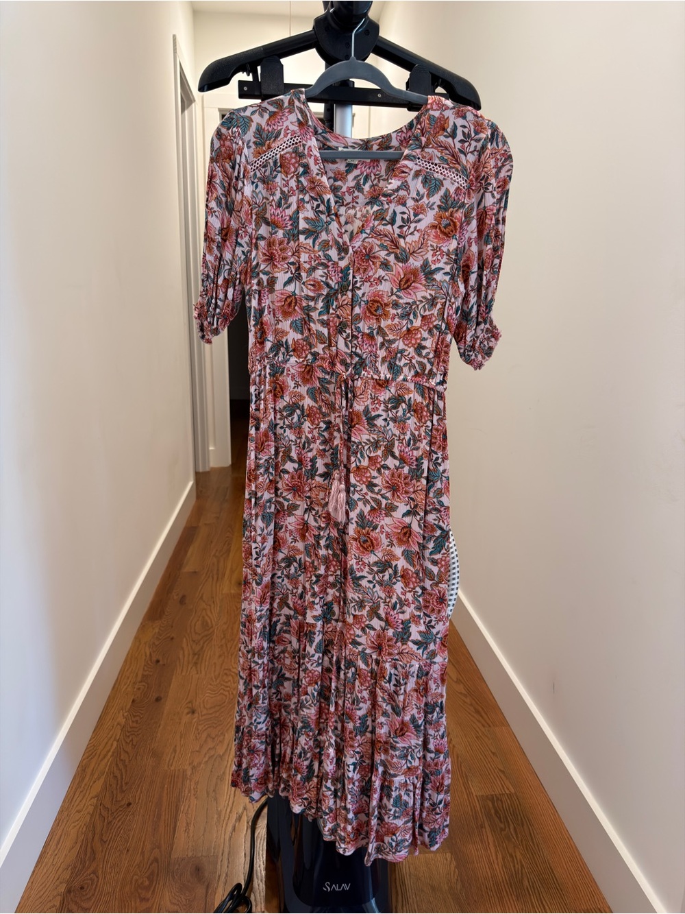 Indigo Rose Floral Pink Boho Midi Dress